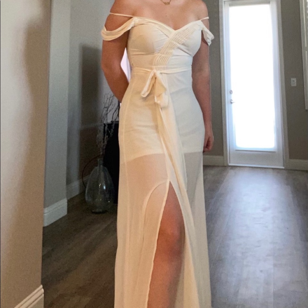white off the shoulder formal dress